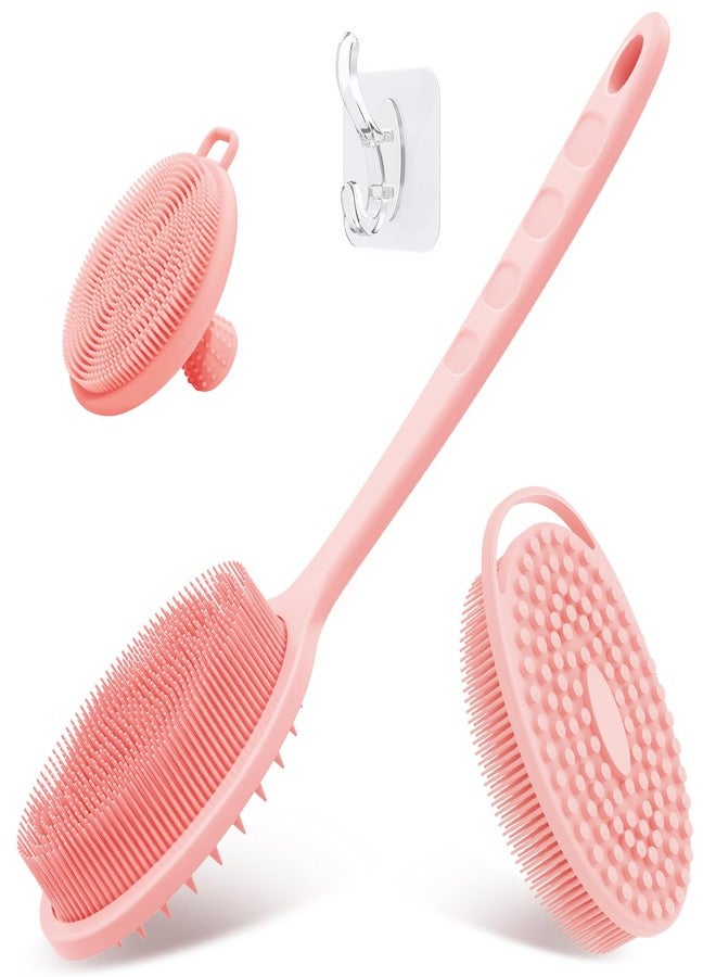 GEENOA Silicone Back & Body & Face Scrubber Set 3PCS, Gentle Exfoliating Back & Body Scrubber with Dual-Side Brush Head, Hygienic Silicone Loofahs with Soft Bristle and Non-Slip Handle(Pink-3PC) - Image 1